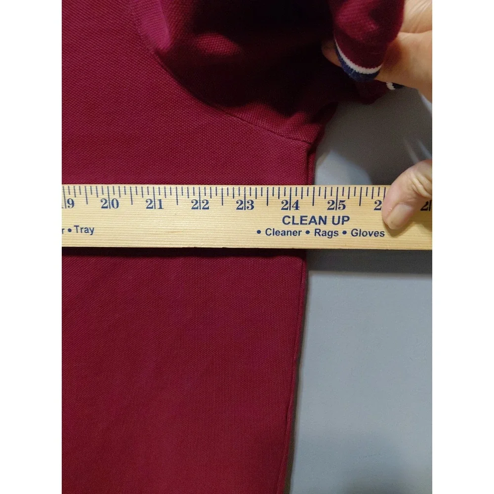 Ralph Lauren Polo Shirt Men Large Burgundy Golf Casual Pony Logo Striped Collar